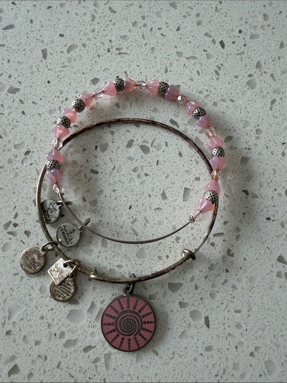 Alex and Ani Pink Beaded Charm and Bangle Bracelet Set